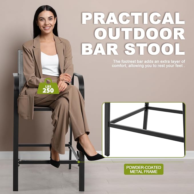 NUU GARDEN 3-Piece Outdoor Bar Set, Light Gray and Black - Image 2