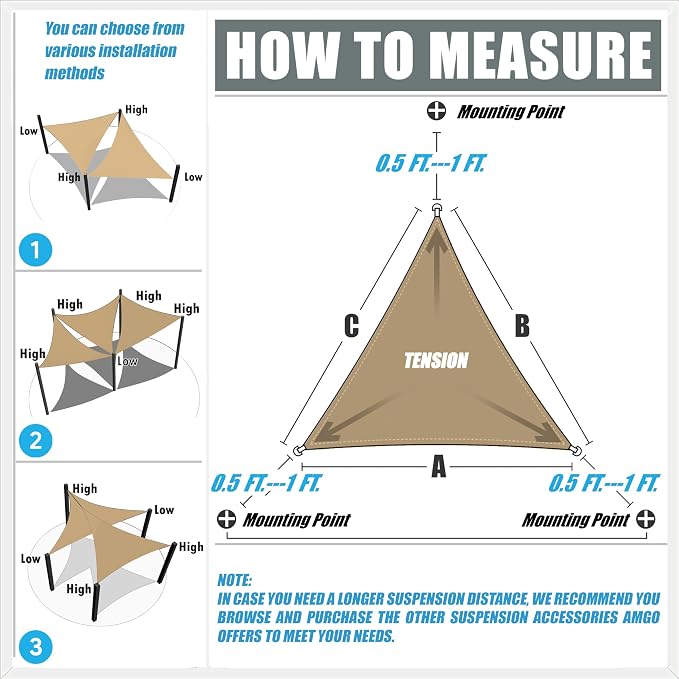 Amgo Custom Size 17' x 24' x 29.4' Beige Right Triangle Sun Shade Sail UPF50+ - Image 2