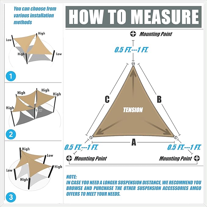 Amgo Custom Size 15' x 15' x 15' Green Triangle Sun Shade Sail UPF50+ AGTAPRT12 - Image 2