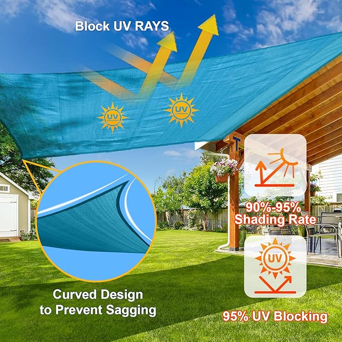 SUNLAX Sun Shade Sail 6' x 8' x 10' Turquoise Blue Rectangle Canopy Sail Shade - Image 4