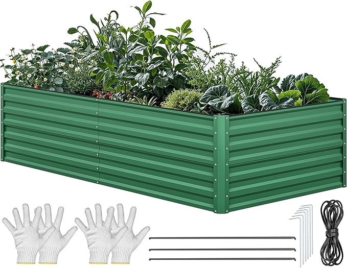 YITAHOME 8x4x2ft Large Raised Garden Bed Kit, Galvanized Metal Planter Box by YITAHOME