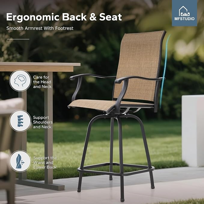MFSTUDIO Outdoor Bar Stools Set of 2, Swivel Bar Height Patio Chairs Outdoor - Image 6