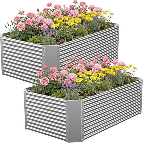 2 Pack 4x2x1.4 ft, Galvanized Steel Raised Garden Bed, Large Metal Planter by Annzoe