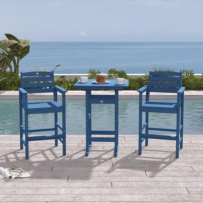 Patio Bar Table, Adirondack Chairs and Table 2 Pieces Set, Bar Height Chairs - Image 2