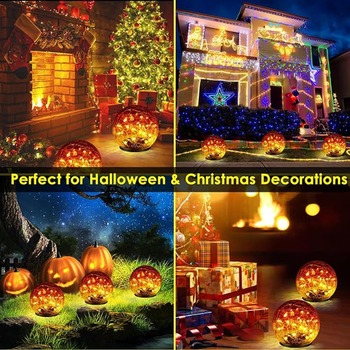 2 Pack 60 LED Garden Solar Outdoor Lights Decorative, Gradient red Cracked - Image 2