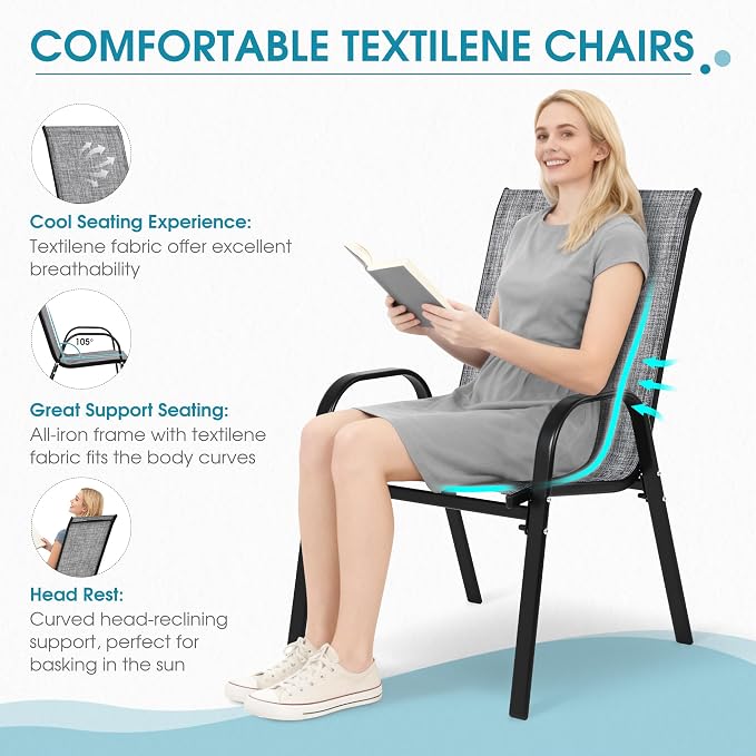 Outdoor Stackable Chairs Set of 4, Stacking Patio Chairs - Image 3