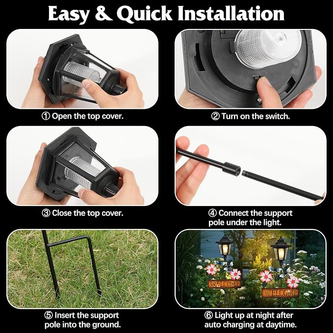 Lewondr Solar Garden Lights Bee, 37.4 Inch Solar Lamp Post Light - Image 6