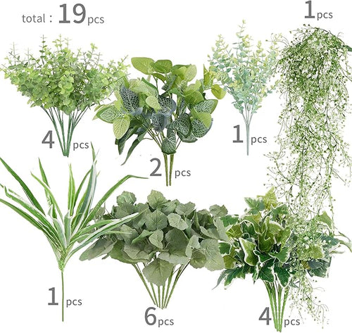 19Pcs Outdoor Artificial Boxwood UV Resistant Fake Stems Plants, Faux Plastic - Image 2