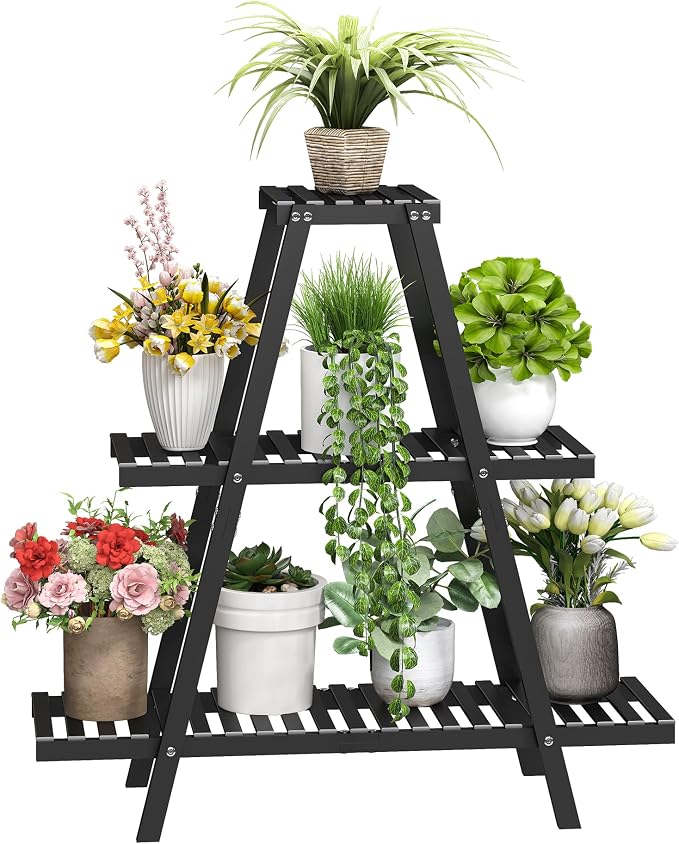 BMOSU Plant Stand Bamboo for Indoor Outdoor Tiered Plant Shelf 8 Potted Flower by BMOSU