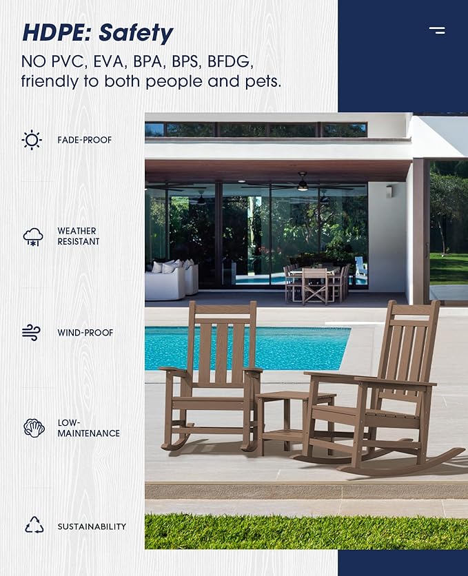 KINGYES Oversized Outdoor Rocking Chair Set of 4, All-Weather Patio Rocking - Image 7