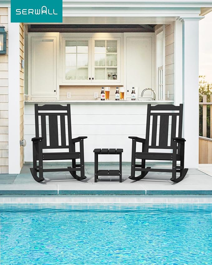 SERWALL Outdoor Rocking Chair Set of 6, Patio Rocking Chair Sets, HDPE Rocking - Image 6