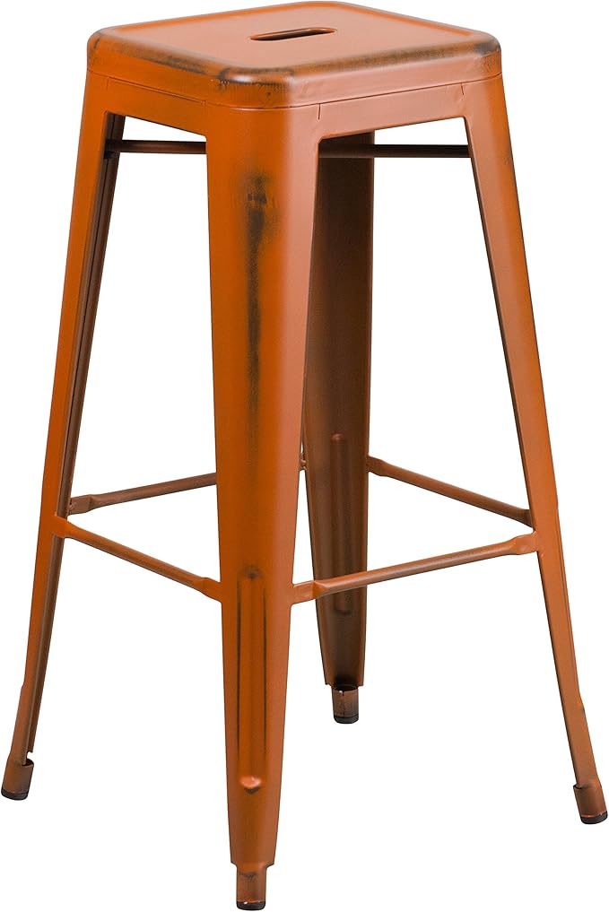 Flash Furniture Kai Commercial Grade 4 Pack 30" High Backless Distressed Orange - Image 5