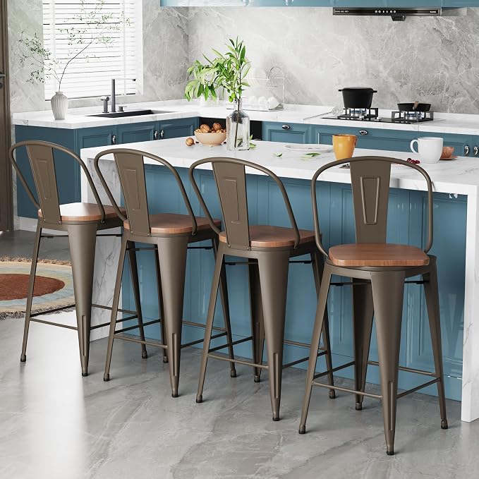 Alunaune 30" Swivel Metal Counter Height Bar Stools Set of 4 High Back - Image 9