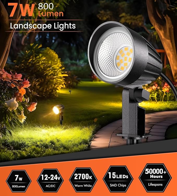 MEIKEE 7W 800lm Low Voltage Landscape Lights, 12V 24V LED Landscape Lighting - Image 2