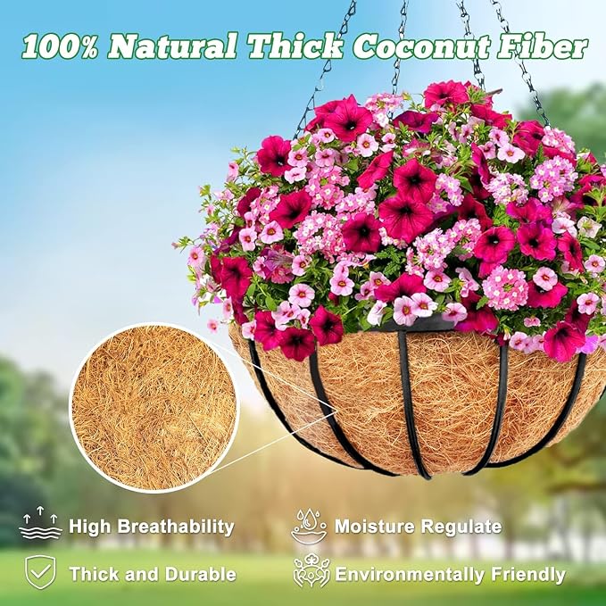 Y&M Pack of 4 12" Pre-Formed Round Coco Fiber Coco Liner Hanging Basket Liners - Image 6