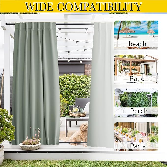 NICETOWN 2 Panels Sage Green Blackout Outdoor Curtains Patio Waterproof - Image 8