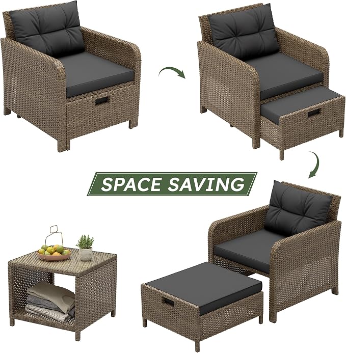 LHBcraft Balcony Furniture 5 Piece Wicker Patio Furniture Set, Outdoor - Image 5