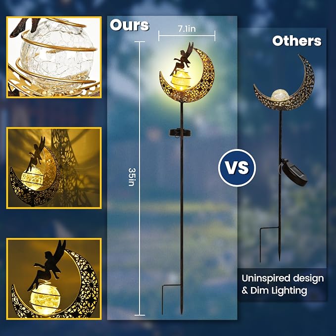 Fairy Garden Solar Lights Outdoor Moon Stakes, Waterproof Outdoor Metal Decor - Image 3