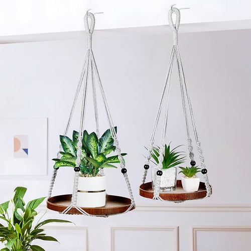 2 Pack Macrame Plant Hanger | Plant Hanger Indoor, Hanging Planter Shelf | - Image 2