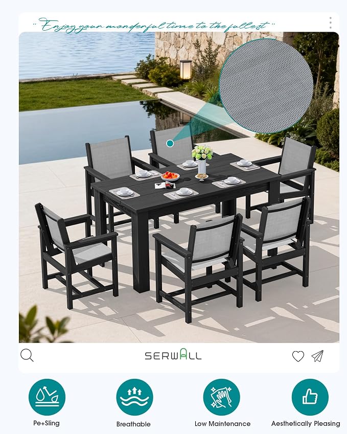 SERWALL 7 Piece Outdoor Dining Table Sets - Image 5