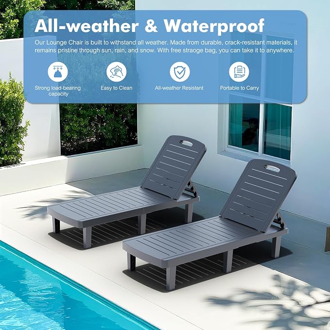 WACASA Outdoor Chaise Lounge Chairs Set of 2, Oversized Lounge Chairs - Image 9