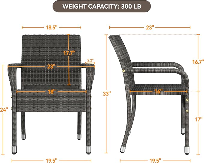 Yaheetech Set of 6 Stackable Outdoor Rattan Dining Chairs, All-Weather Armchair - Image 3