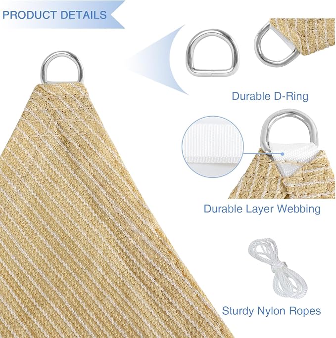 E&K Sunrise 9' x 9' x 9' Sun Shade Sail Triangle Canopy Shade Cover UV Block - Image 4
