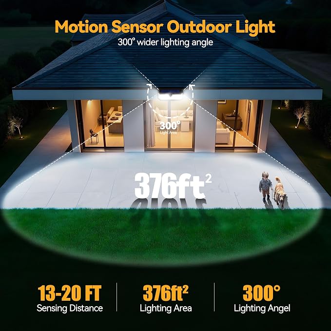 TECKNET 4200Lm 416 LED Solar Lights Outdoor Waterproof, 300° Angle & 3 Lighting - Image 6