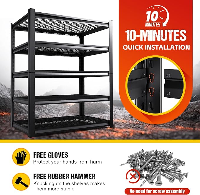 72" H Garage Shelving Heavy Duty Storage Shelves, Adjustable Metal Shelving Unit - Image 7