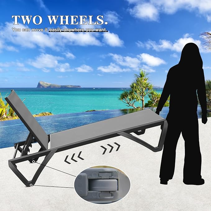 Domi Pool Lounge Chairs Set of 2, Aluminum Adjustable Outdoor Chaise Lounge - Image 6