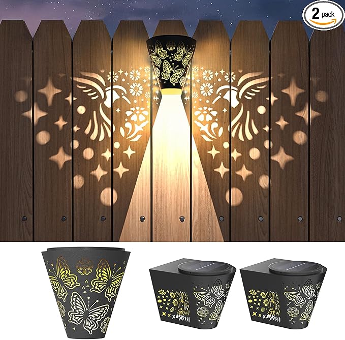 2 Pack Solar Fence Lights Outdoor Wall lihgts Decorations Metal Solar Deck by Gardsee