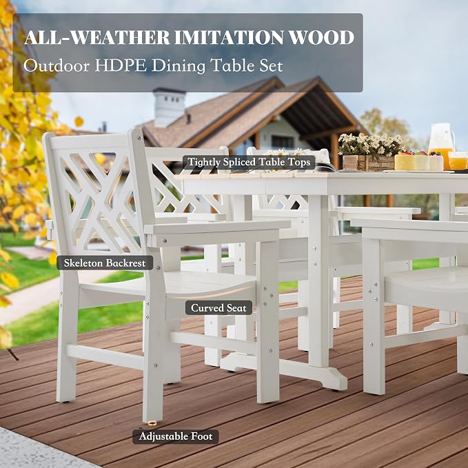 HDPE Outdoor Dining Set, 10-Piece Outdoor Table and Chairs Include 8 Dining - Image 2