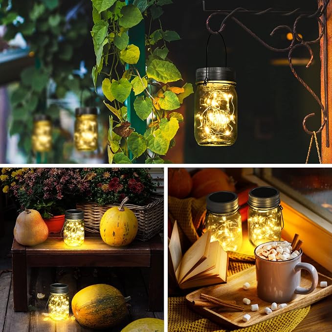 GIGALUMI Solar Mason Jar Lights, 12 Pack 30 Led String Fairy Lights Garden - Image 3