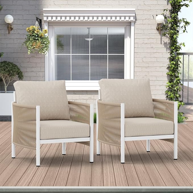 Aluminum Outdoor Sofa Armchair, HDPE Rope Patio Couch by Oasbira