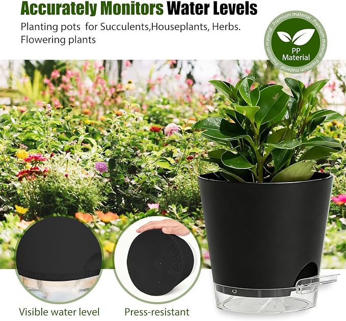 Plant Pots 4/5/5.5/6/6.5/7 Inch Self Watering Pots, 6 Pack Plastic Planters - Image 7