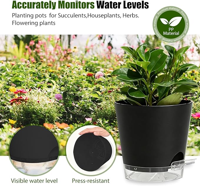 Plant Pots 7 Inch Self Watering Pots, 6 Pack Plastic Planters - Image 7