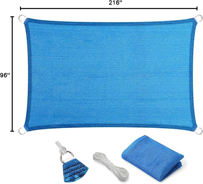 Eden's Decor Straight Flat-Edged Sun Shade Sail Rectangular 8' x 18' Blue - Image 9