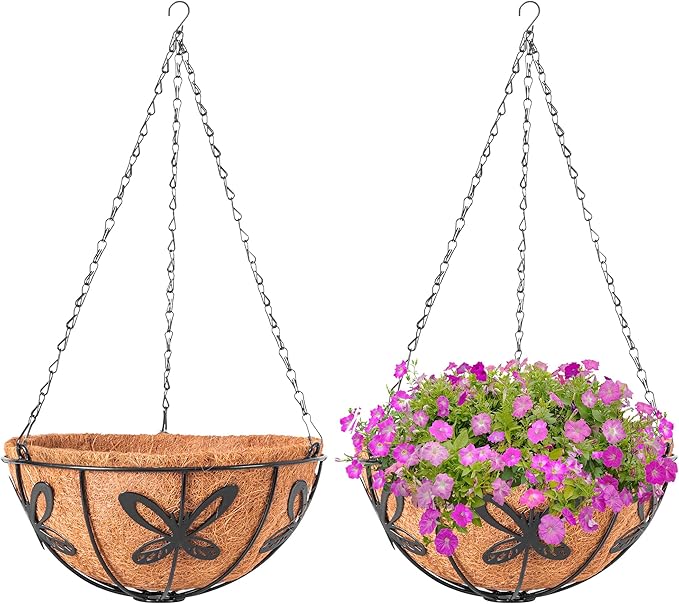 Hanging Baskets Planter for Plants, 2 Pack 8 Inch Round Metal Wire Hanging by ARVINKEY