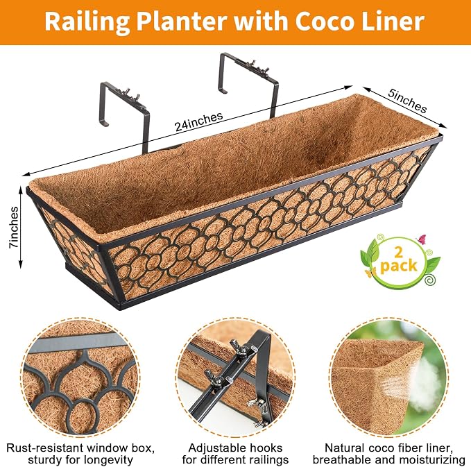 Riare 2 Pack 24 Inch Window Boxes Planters - Image 2