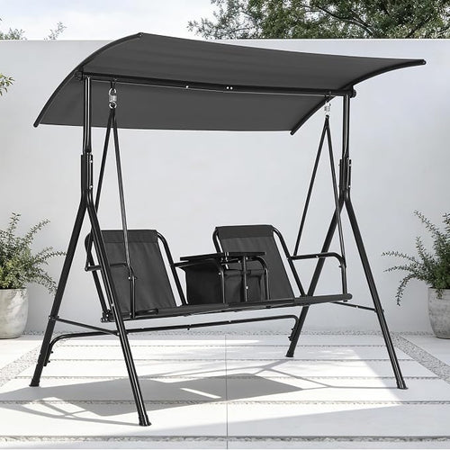 2-Person Porch Swing with Cup Holders, Pivot Storage Table & Cooler Bag by Unknown