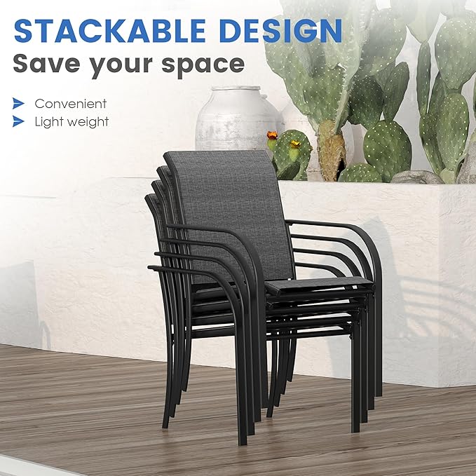 VICLLAX Patio Table and Chair Set of 6, All Weather Metal Round Outdoor Dining - Image 5
