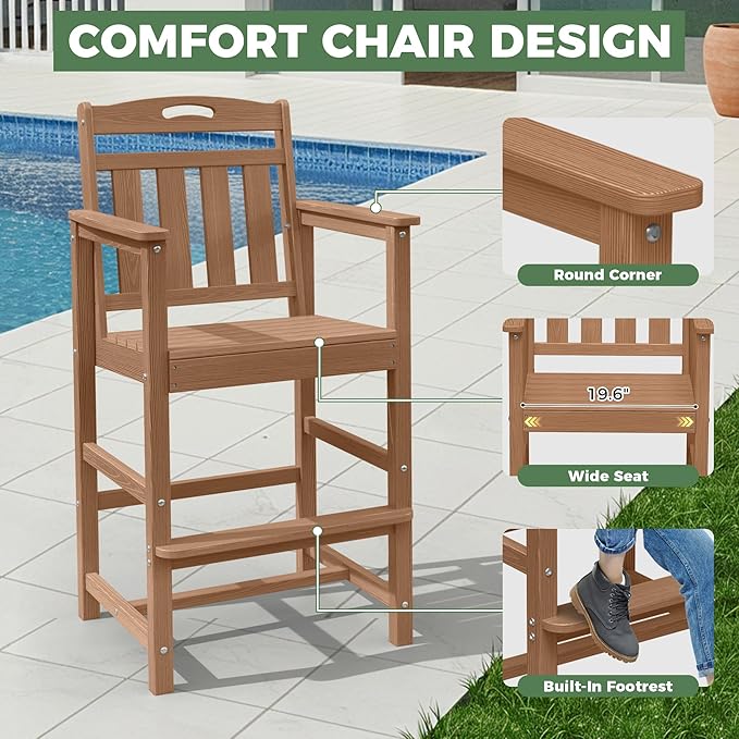 Outdoor Patio Tall Adirondack Bar Chairs Set of 2, All-Weather HDPE Bar Height - Image 3