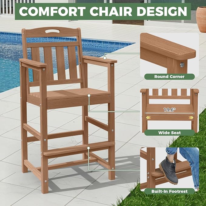 HDPE Outdoor Patio Tall Bar Chair, All-Weather Bar Height Balcony Adirondack - Image 3