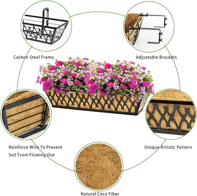2 Pack 30 Inch Window Boxes Planters Railing Planter Box - Image 3