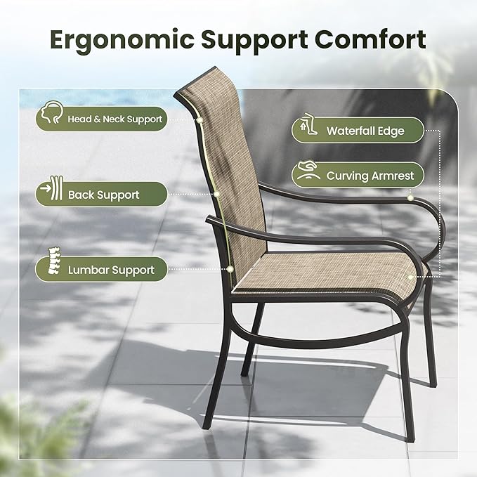 PHI VILLA Patio Dining Set for 6 Person, Rectangle Metal Table - Image 5