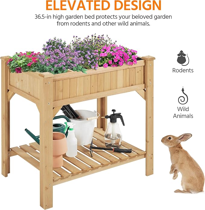 Yaheetech 36x25x37 Inch Raised Garden Bed 8 Pocket Herbs Outdoor Horticulture - Image 8