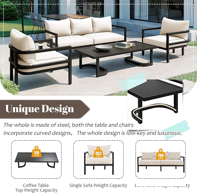 Merax 4 Piece Sectional Furniture Patio Sofa Multi-Person Outdoor Steel Sofa Set - Image 3