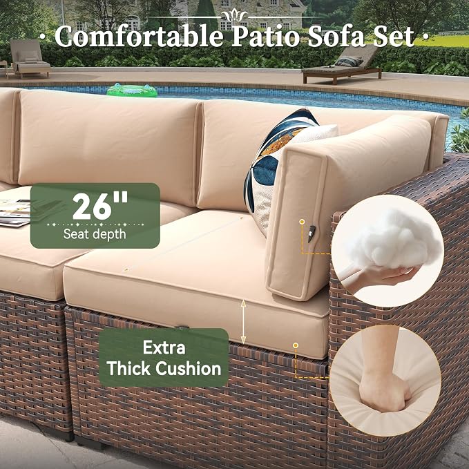 Aoxun 7 Piece Patio Furniture Set Wicker Rattan Patio Conversation Set Outdoor - Image 3
