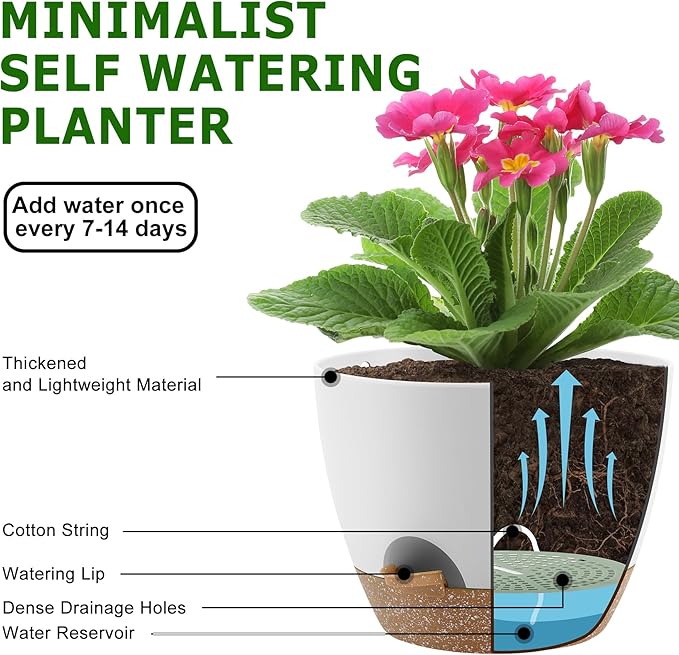 Plant Pots 10/9/8/7.5/7 Inch Self Watering Pots, Plastic Flower Pots, Nursery - Image 4