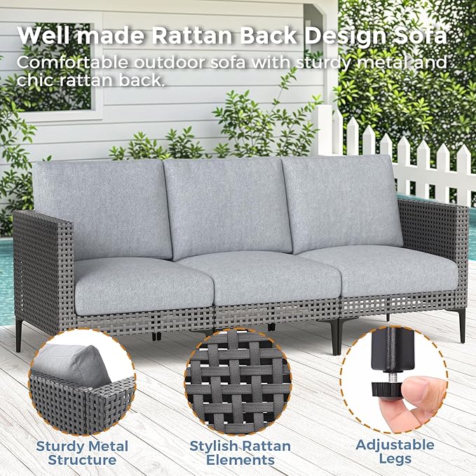 5 Pieces Outdoor Patio Conversation Set – Rattan L-Shaped Corner Sofa - Image 4